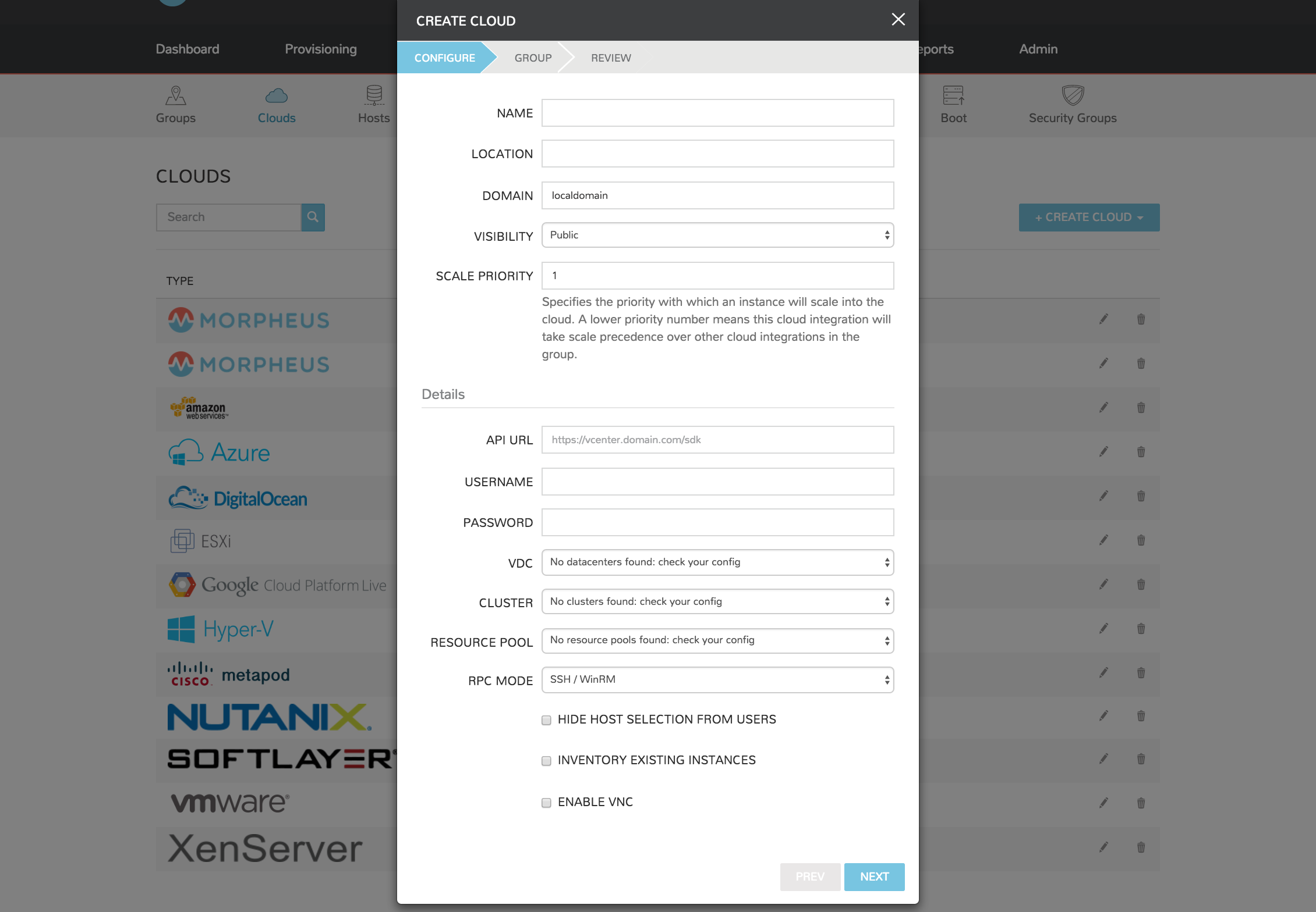 Add VMware Cloud form